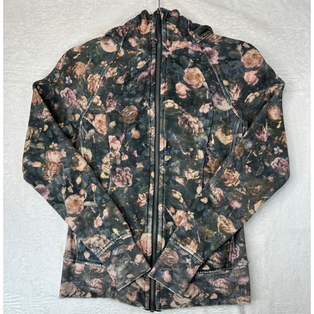 Lululemon Scuba Full Zip Hoodie Womens Size 4 Multi Dark Floral Print Jacket